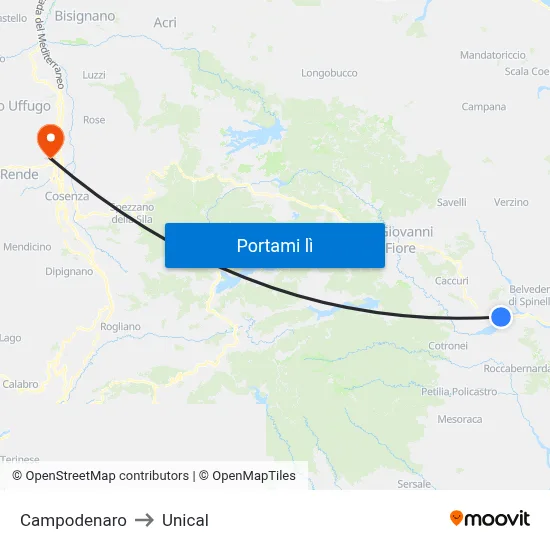 Campodenaro to Unical map