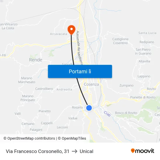 Via Francesco Corsonello, 31 to Unical map