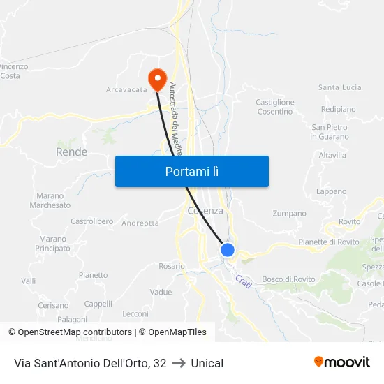 Via Sant'Antonio Dell'Orto, 32 to Unical map