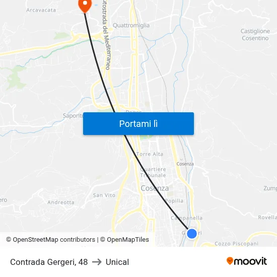 Contrada Gergeri, 48 to Unical map