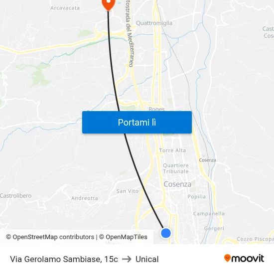 Via Gerolamo Sambiase, 15c to Unical map
