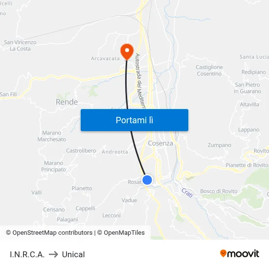 I.N.R.C.A. to Unical map