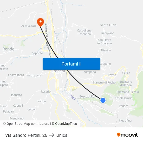 Via Sandro Pertini, 26 to Unical map