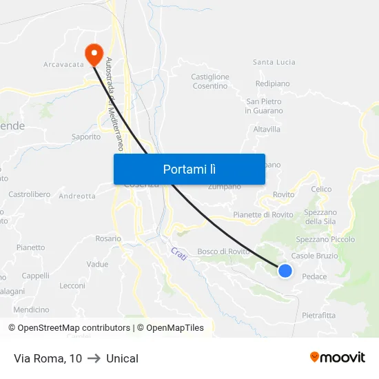 Via Roma, 10 to Unical map