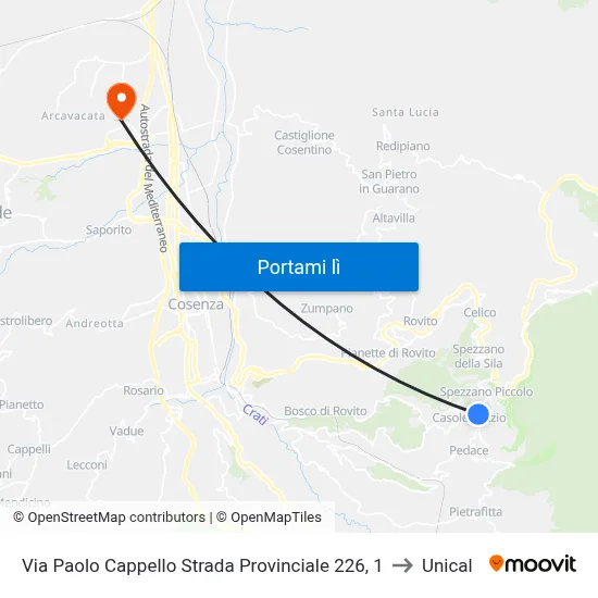 Via Paolo Cappello Strada Provinciale 226, 1 to Unical map