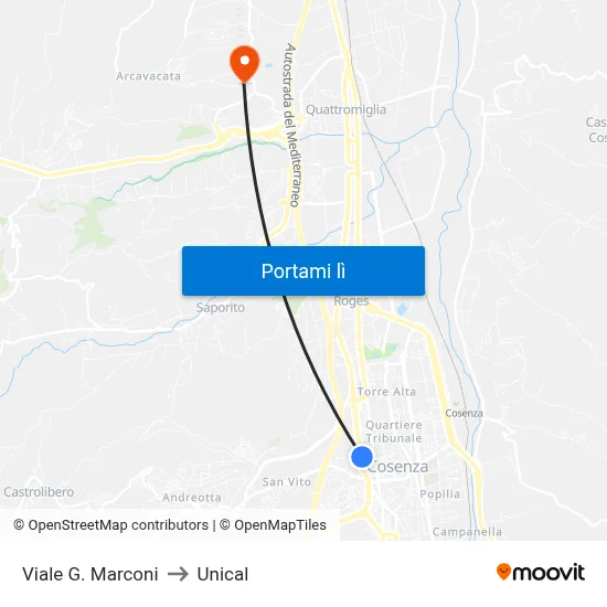 Viale G. Marconi to Unical map