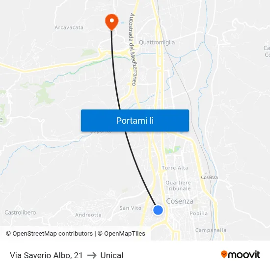 Via Saverio Albo, 21 to Unical map