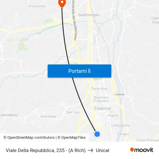 Viale Della Repubblica, 235 - (A Rich) to Unical map