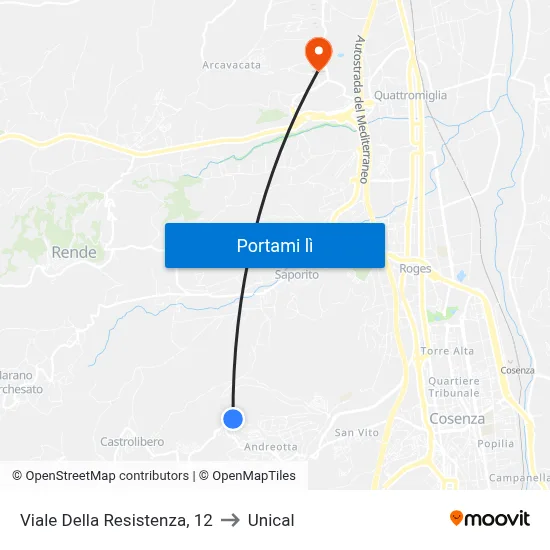 Viale Della Resistenza, 12 to Unical map