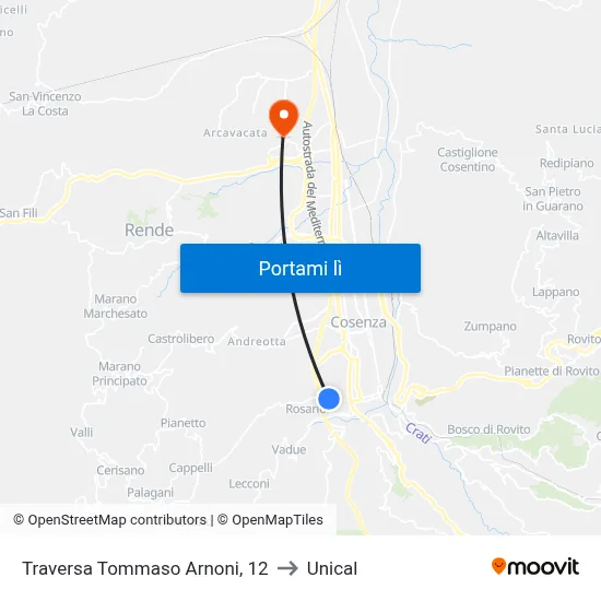 Traversa Tommaso Arnoni, 12 to Unical map