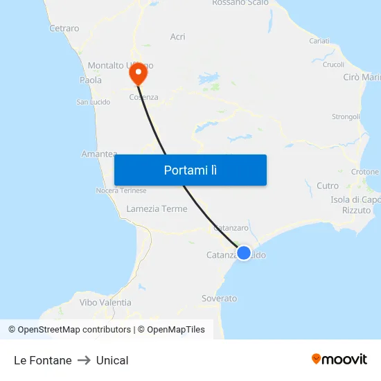 Le Fontane to Unical map