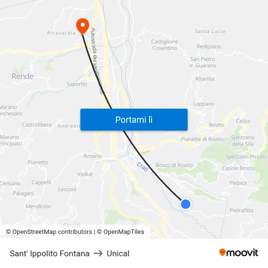 Sant' Ippolito Fontana to Unical map