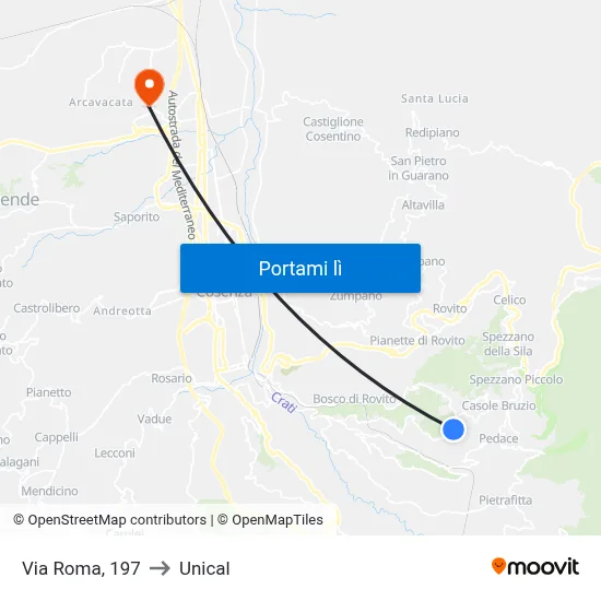 Via Roma, 197 to Unical map