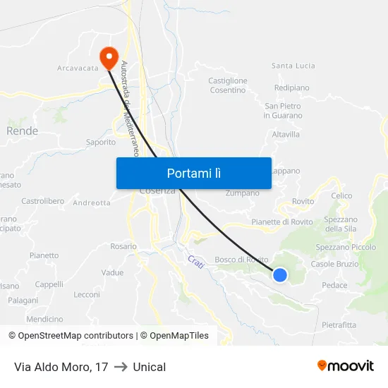 Via Aldo Moro, 17 to Unical map