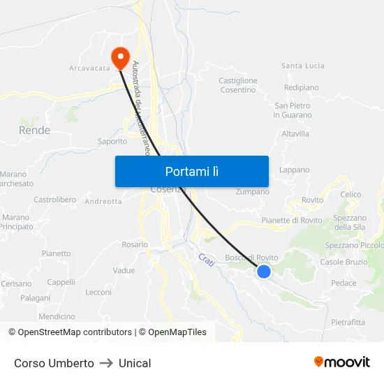 Corso Umberto to Unical map