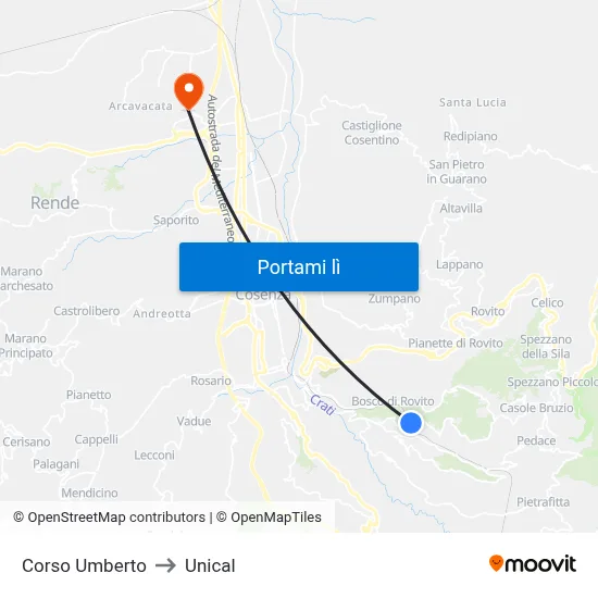 Corso Umberto to Unical map