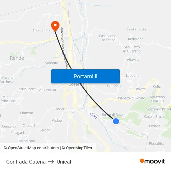 Contrada Catena to Unical map
