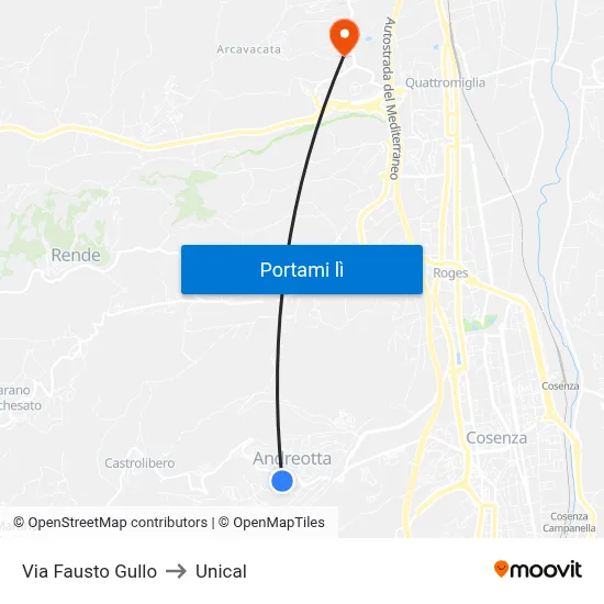 Via Fausto Gullo to Unical map