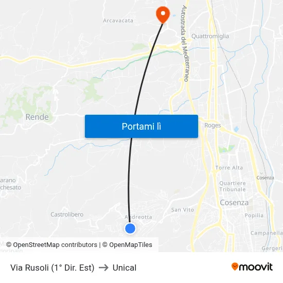 Via Rusoli (1° Dir. Est) to Unical map