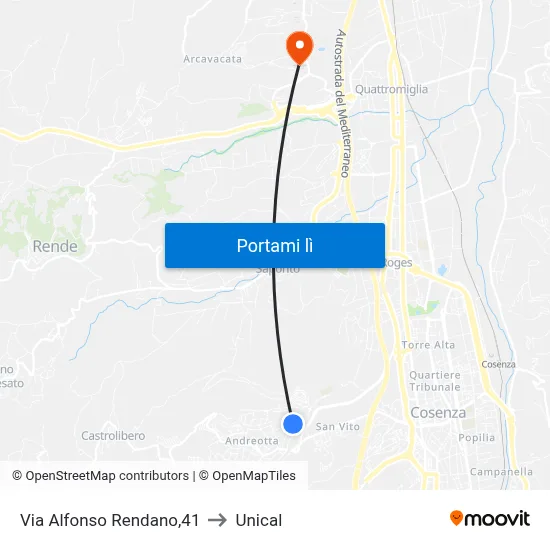 Via Alfonso Rendano,41 to Unical map