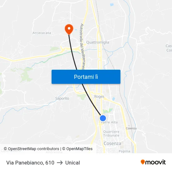 Via Panebianco, 610 to Unical map