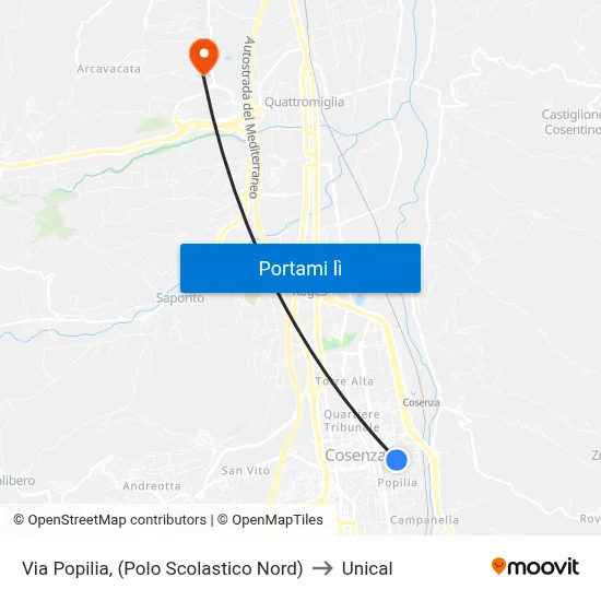 Via Popilia, (Polo Scolastico Nord) to Unical map