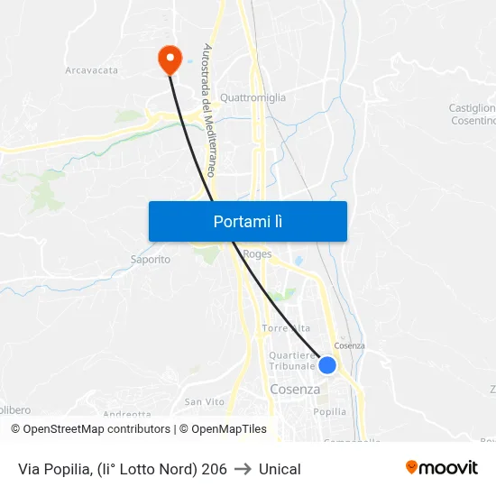 Via Popilia, (Ii° Lotto Nord) 206 to Unical map