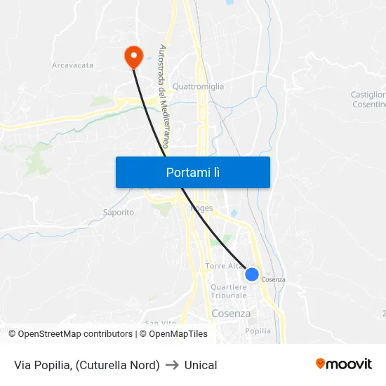 Via Popilia, (Cuturella Nord) to Unical map