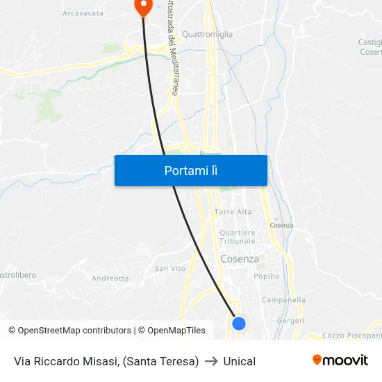 Via Riccardo Misasi, (Santa Teresa) to Unical map