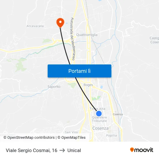 Viale Sergio Cosmai, 16 to Unical map