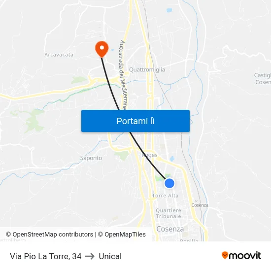 Via Pio La Torre, 34 to Unical map