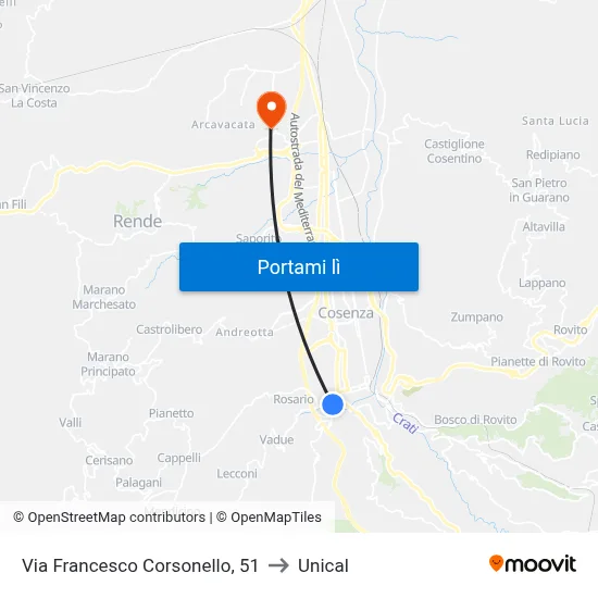 Via Francesco Corsonello, 51 to Unical map