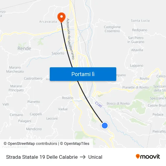 Strada Statale 19 Delle Calabrie to Unical map