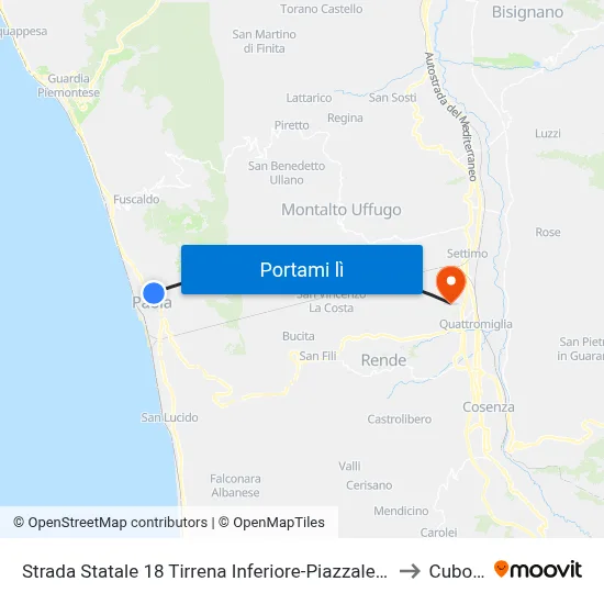 Strada Statale 18 Tirrena Inferiore-Piazzale Rione Croce - Paola to Cubo 34b map