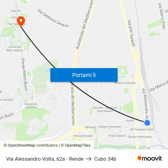 Via Alessandro Volta, 62a - Rende to Cubo 34b map