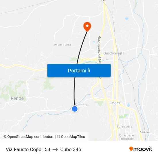 Via Fausto Coppi, 53 to Cubo 34b map
