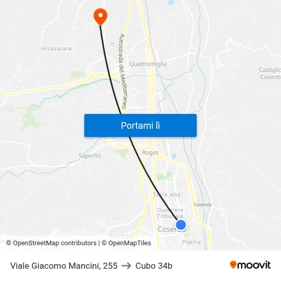 Viale Giacomo Mancini, 255 to Cubo 34b map
