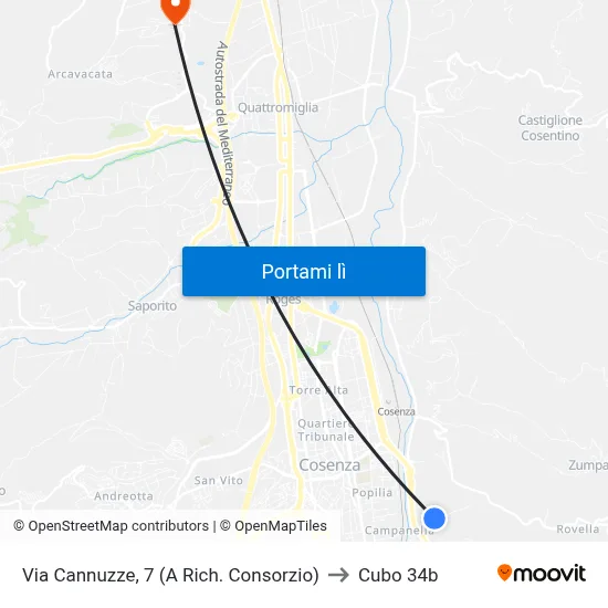 Via Cannuzze, 7 (A Rich. Consorzio) to Cubo 34b map
