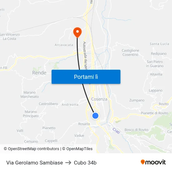 Via Gerolamo Sambiase to Cubo 34b map