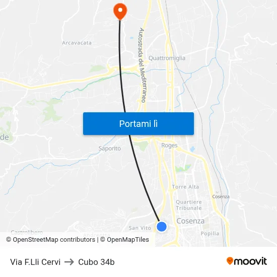 Via F.Lli Cervi to Cubo 34b map