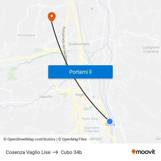 Cosenza Vaglio Lise to Cubo 34b map