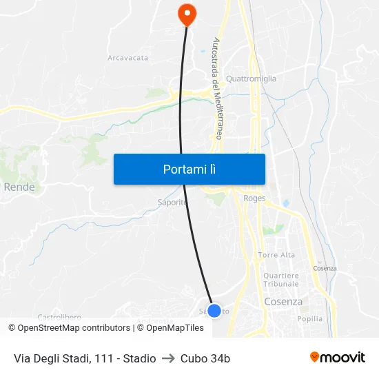 Via Degli Stadi, 111 - Stadio to Cubo 34b map