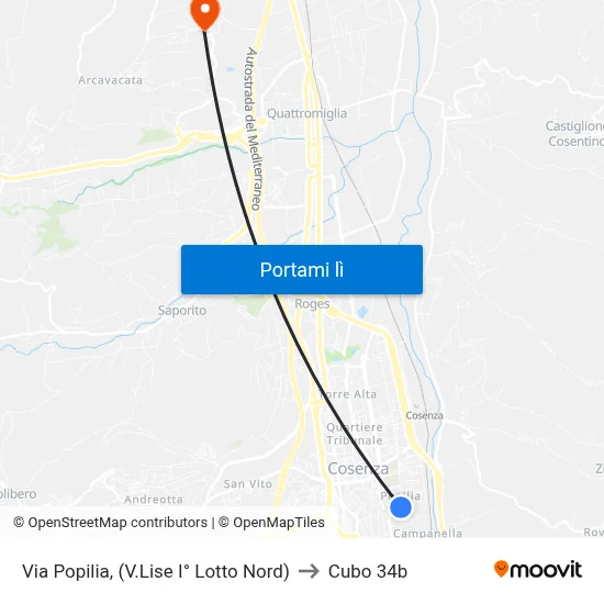 Via Popilia, (V.Lise I° Lotto Nord) to Cubo 34b map