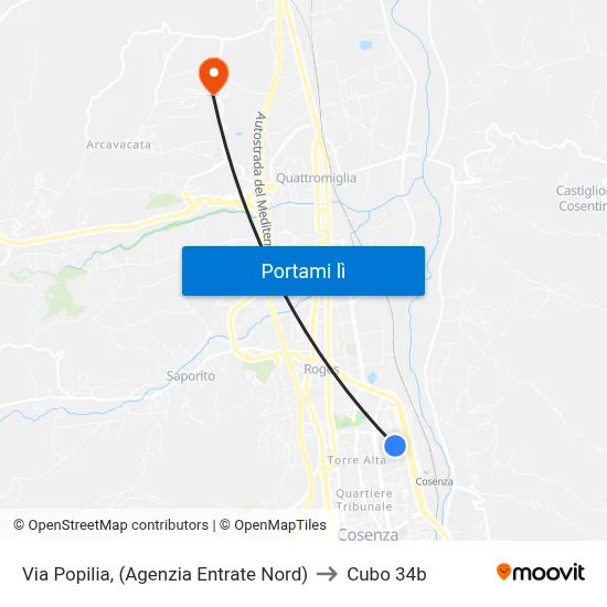 Via Popilia, (Agenzia Entrate Nord) to Cubo 34b map