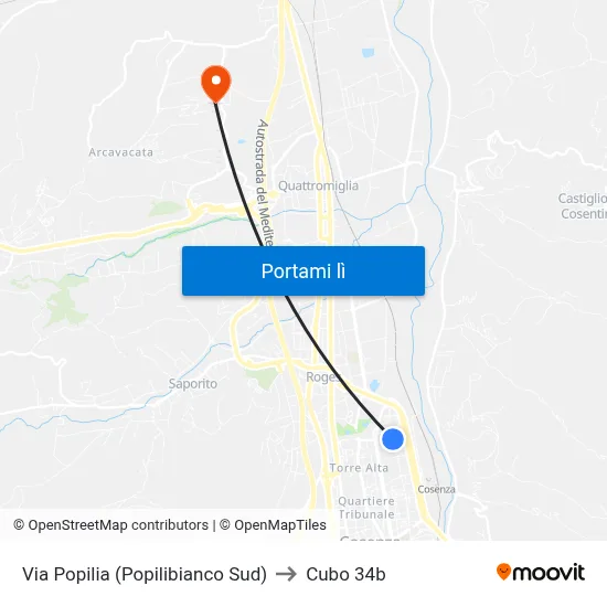 Via Popilia (Popilibianco Sud) to Cubo 34b map