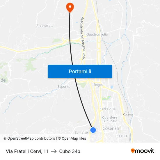 Via Fratelli Cervi, 11 to Cubo 34b map
