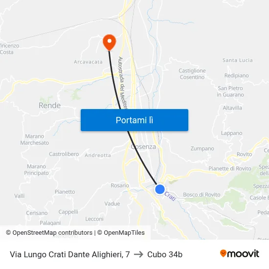 Via Lungo Crati Dante Alighieri, 7 to Cubo 34b map