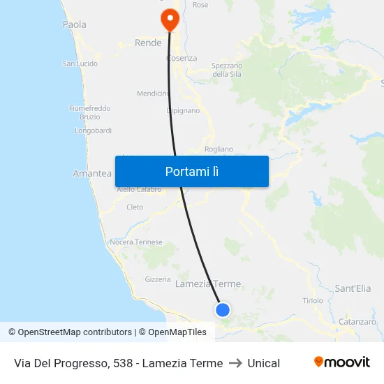 Via Del Progresso, 538 - Lamezia Terme to Unical map
