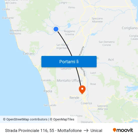 Strada Provinciale 116, 55 - Mottafollone to Unical map