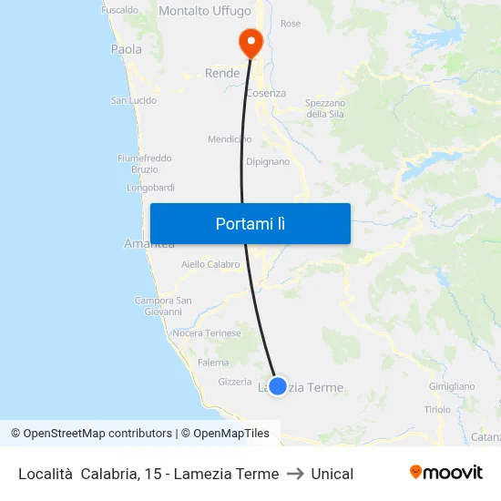 Località  Calabria, 15 - Lamezia Terme to Unical map